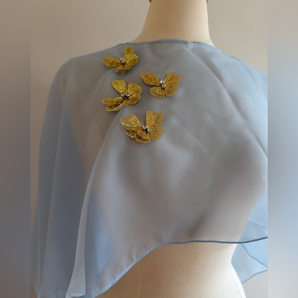 Carolina Herrera butterfly applique strapless column dress gown &custom cape - Picture 13 of 14